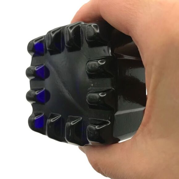 Antique Cobalt Glass Inkwell Square With Brass Hinged Lid - Picture 5 of 12